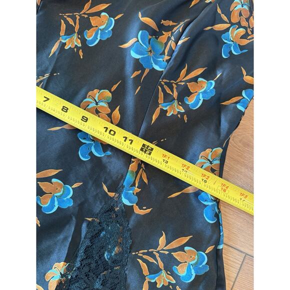 Vintage Victorias Secret Gold Label Slip Mini Dress M Dark Blue Y2K Floral Satin - Picture 3 of 16